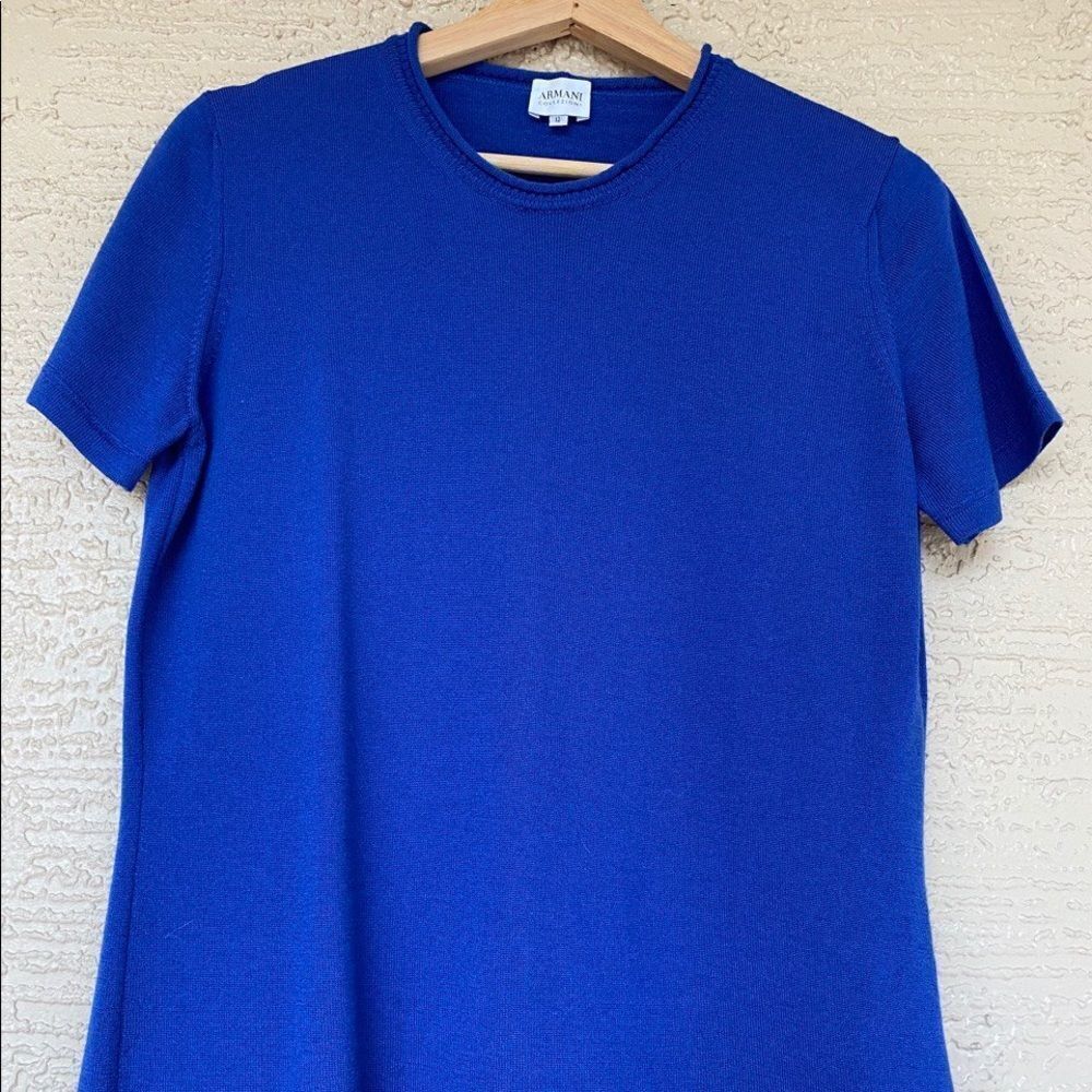 ARMANI COLLEZIONI 100 % Wool Comfy Blue Knit Top Size 12